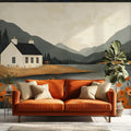 Rustic Lake Cottage Mural Wallpaper — Autumn Landscape Mural Wallpaper - pure wallpaper artwork