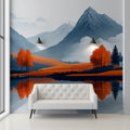 Autumn Mountain Reflection Mural Wallpaper — Modern Scenic Design Mural Wallpaper - pure wallpaper artwork