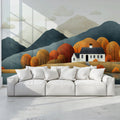 Autumn Cottage Landscape Mural Wallpaper — Rustic Pastoral Scene Mural Wallpaper - pure wallpaper artwork
