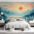 Mountain Lake Sunset Mural Wallpaper — Impressionistic Landscape Mural Wallpaper - pure wallpaper artwork