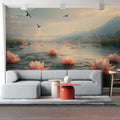 Lotus Lake Horizon Mural Wallpaper — Dreamy Scenic Landscape Mural Wallpaper - pure wallpaper artwork