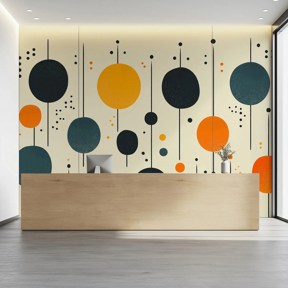 Mid-Century Geometric Mural Wallpaper — Playful Abstract Circles Mural Wallpaper - pure wallpaper artwork