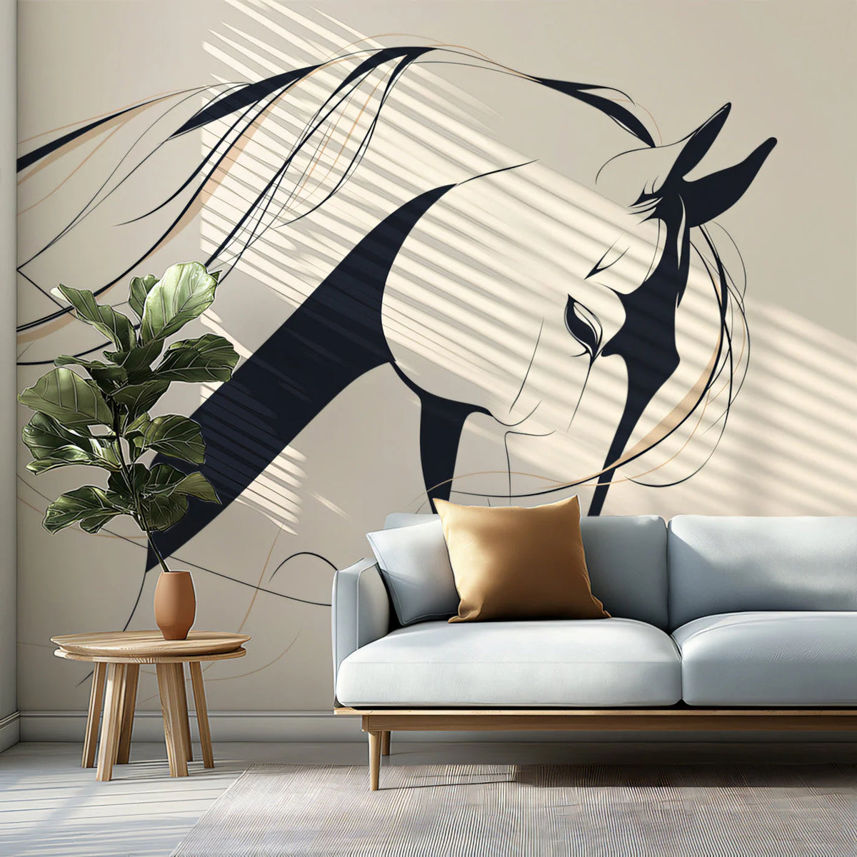 Minimalist Horse Silhouette Mural Wallpaper — Elegant Line Art Mural Wallpaper - pure wallpaper artwork