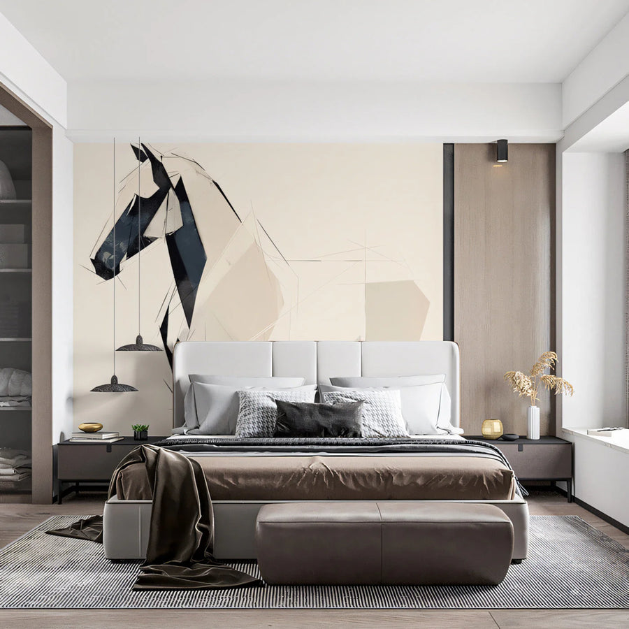 Abstract Horse Geometric Mural Wallpaper — Minimalist Line Art Mural Wallpaper