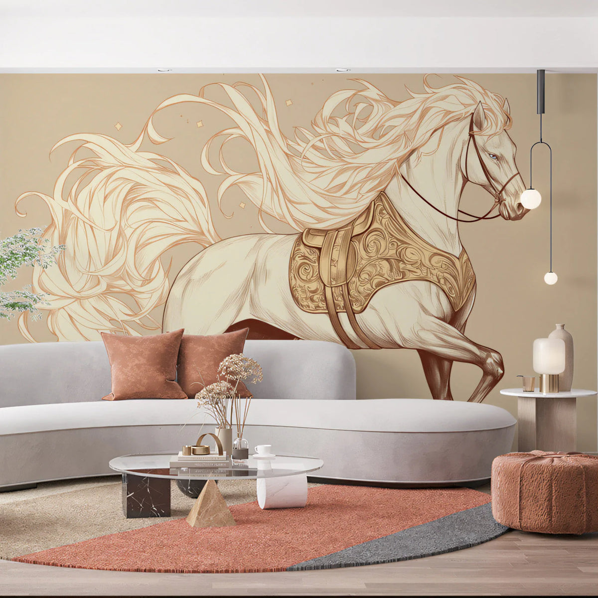 Galloping Horse with Golden Saddle Mural Wallpaper - pure wallpaper artwork