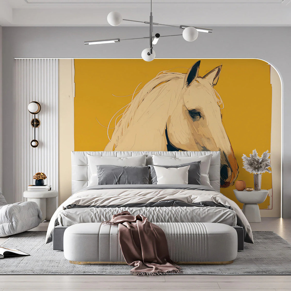 Abstract Horse Portrait Mural Wallpaper — Ochre and Cream Mural Wallpaper - pure wallpaper artwork