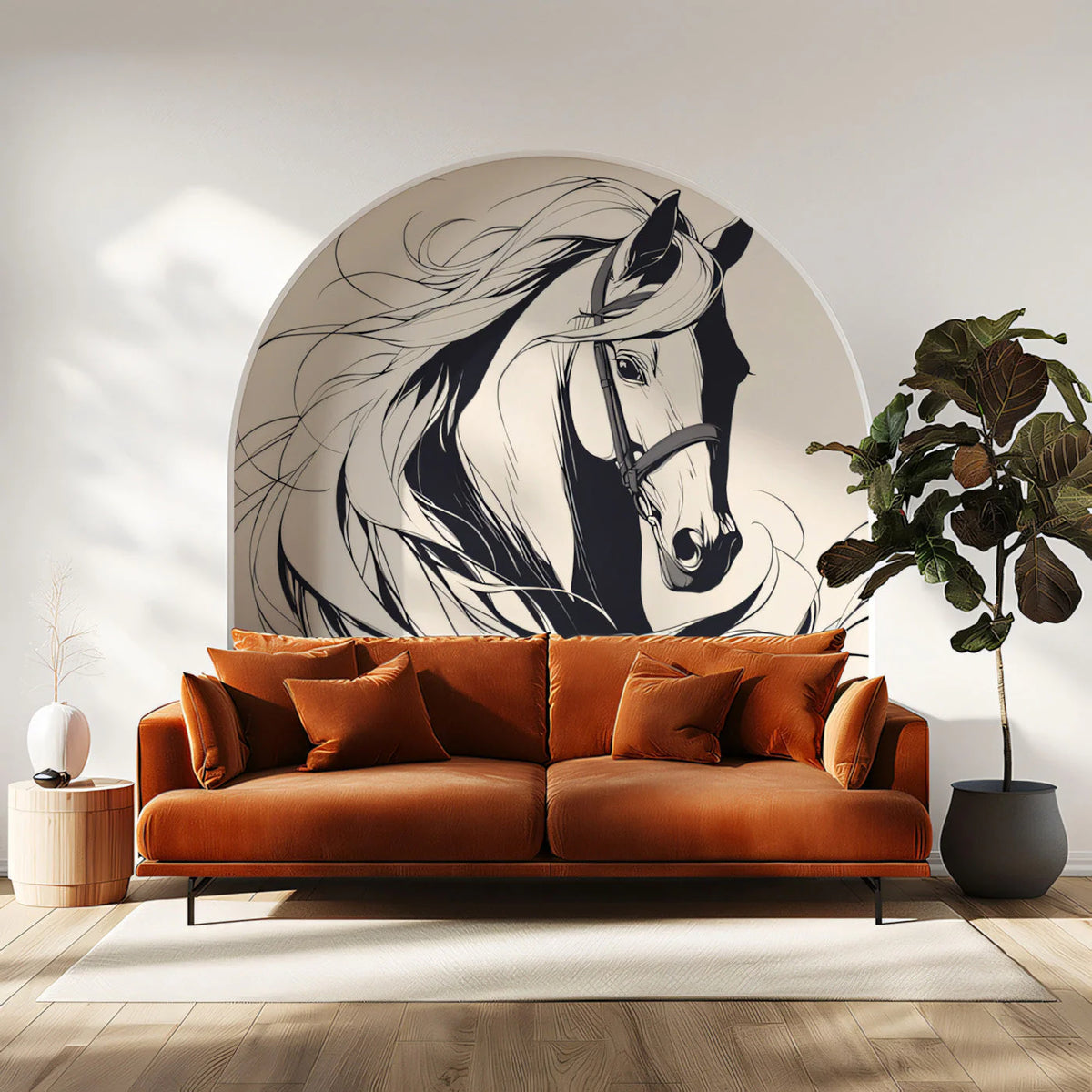 Galloping Horse Line Art Mural Wallpaper — Minimalist Monochrome Mural Wallpaper - pure wallpaper artwork
