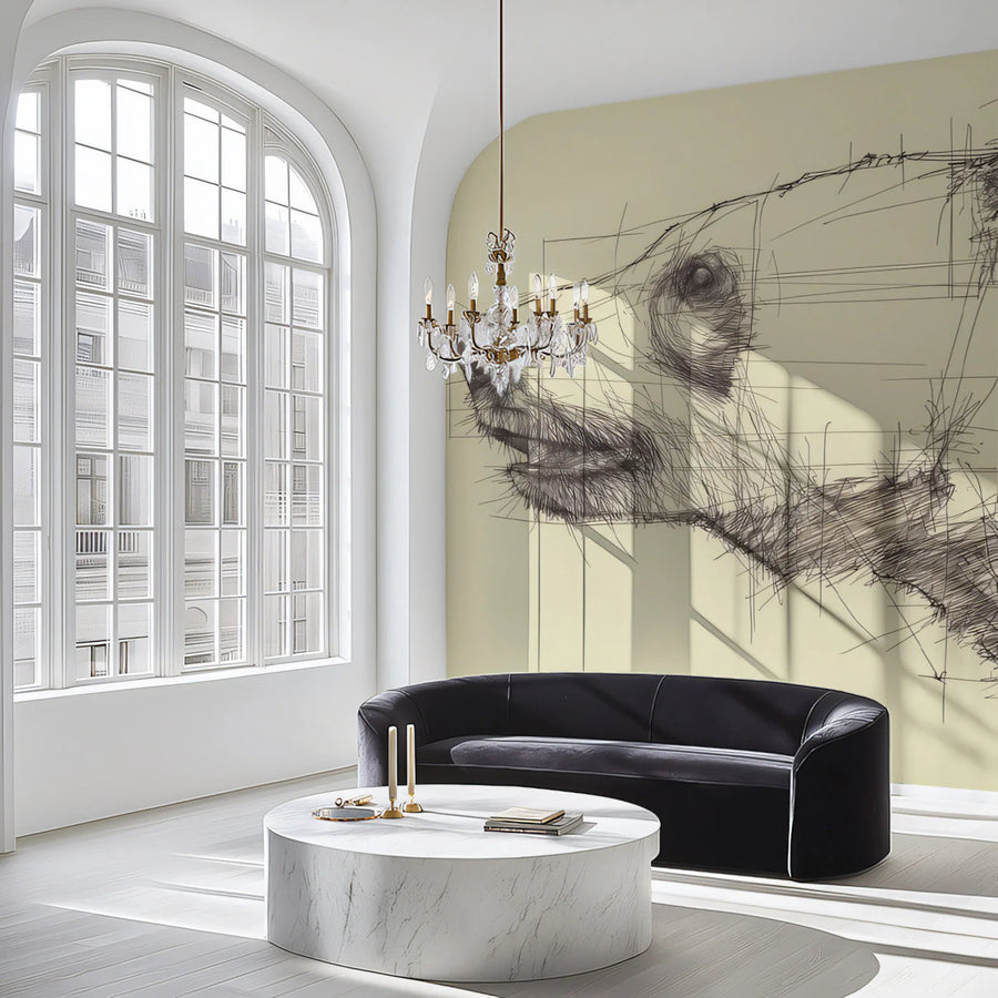 Bear Sketch Illustration Mural Wallpaper — Artistic Line Art Mural Wallpaper