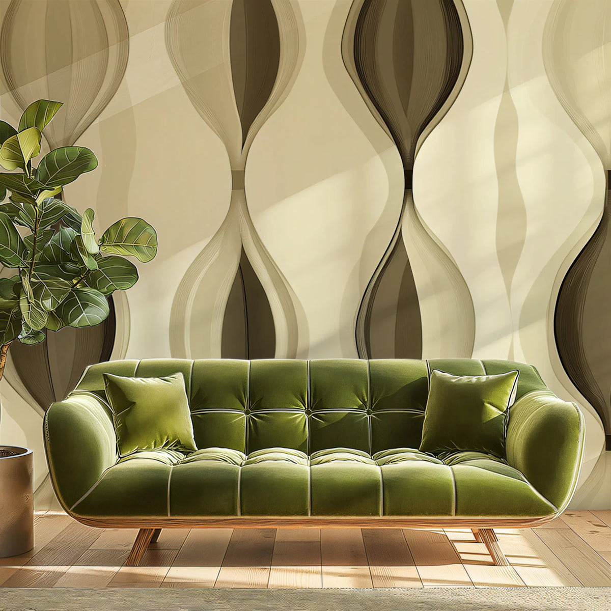 Abstract Organic Wave Mural Wallpaper — Neutral Mid-Century Style Mural Wallpaper - pure wallpaper artwork