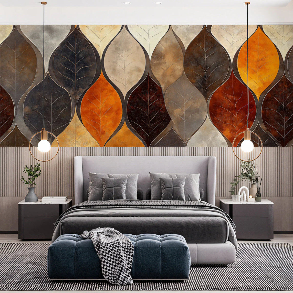 Autumnal Leaf Ogee Mural Wallpaper — Warm Organic Pattern Mural Wallpaper - pure wallpaper artwork