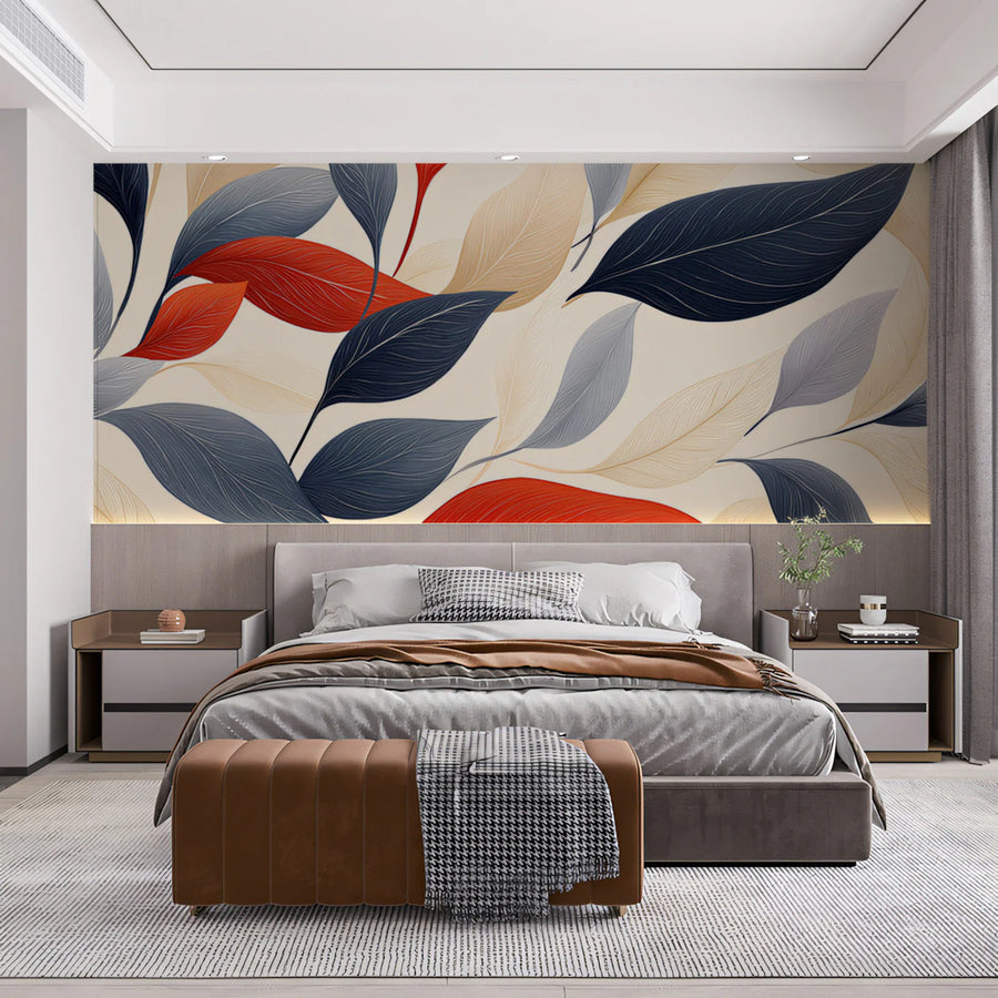 Abstract Foliage Mural Wallpaper — Modern Botanical Wall Decor Mural Wallpaper