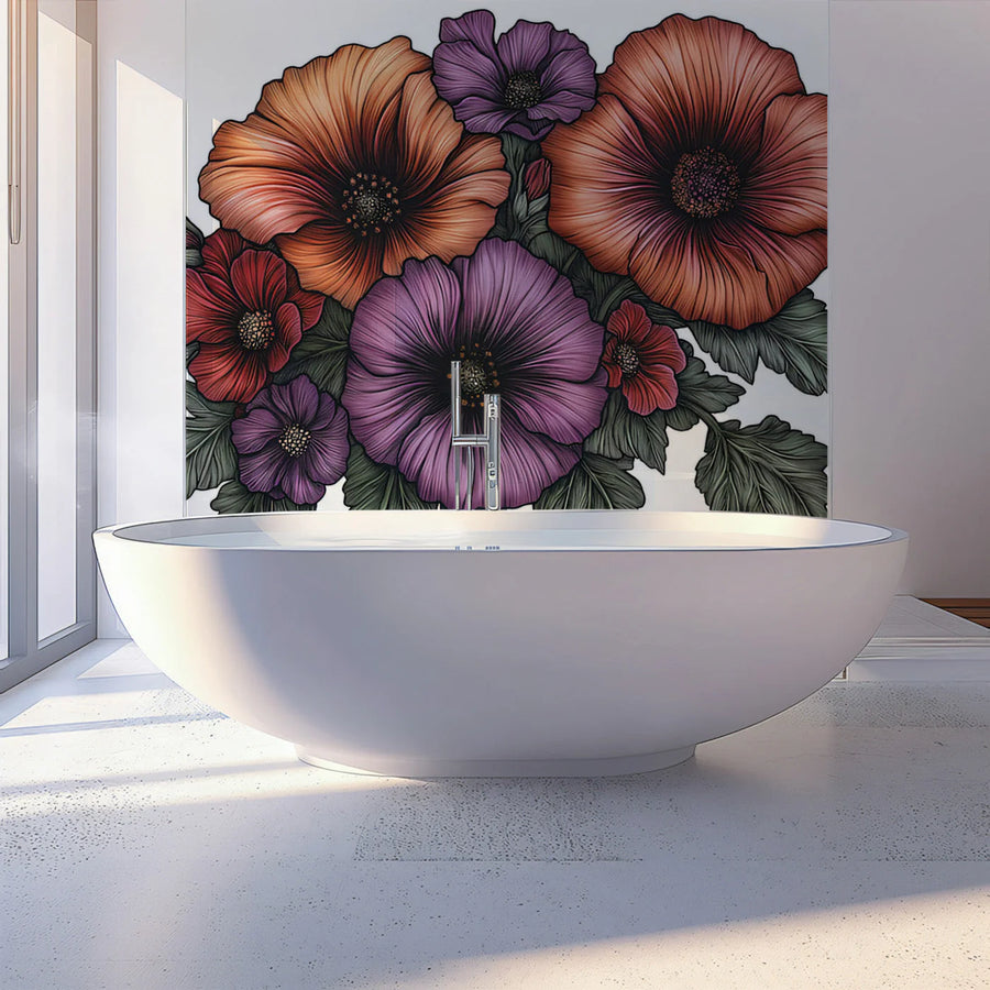 Large Bloom Floral Mural Wallpaper — Vibrant Botanical Art Mural Wallpaper
