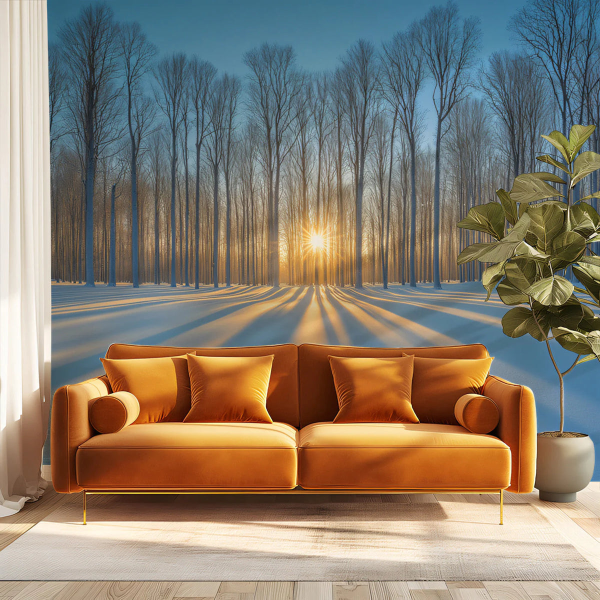 Snowy Forest Sunray Mural Wallpaper — Winter Landscape Decor Mural Wallpaper - pure wallpaper artwork