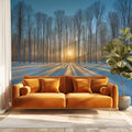 Snowy Forest Sunray Mural Wallpaper — Winter Landscape Decor Mural Wallpaper - pure wallpaper artwork