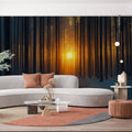 Golden Sunset Forest Mural Wallpaper —Atmospheric Nature Design Mural Wallpaper - pure wallpaper artwork