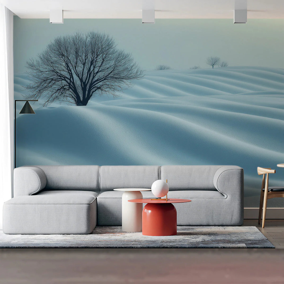 Winter Dune Tree Mural Wallpaper — Minimalist Landscape Design Mural Wallpaper - pure wallpaper artwork