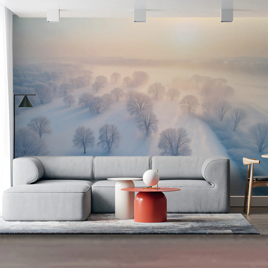 Frozen Winter Landscape Mural Wallpaper — Soft Morning Haze Mural Wallpaper
