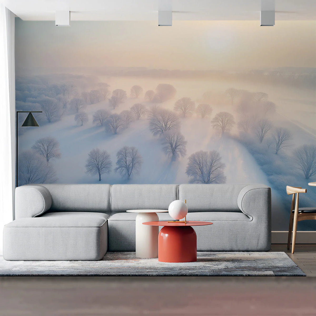 Frozen Winter Landscape Mural Wallpaper — Soft Morning Haze Mural Wallpaper - pure wallpaper artwork