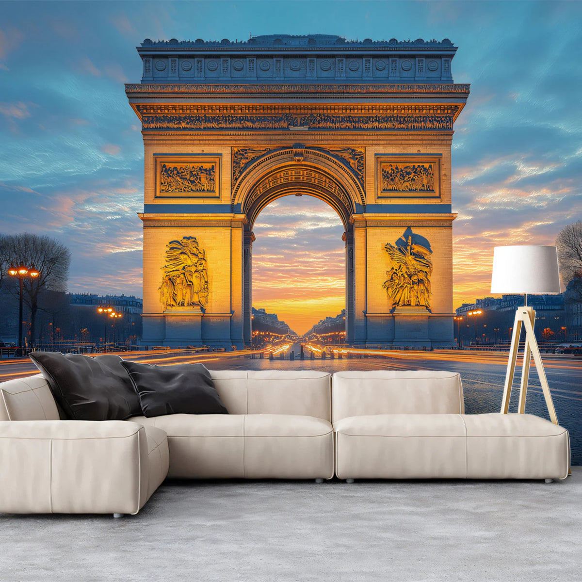 Arc de Triomphe Sunset Mural Wallpaper — Grand Urban Scene Mural Wallpaper - pure wallpaper artwork