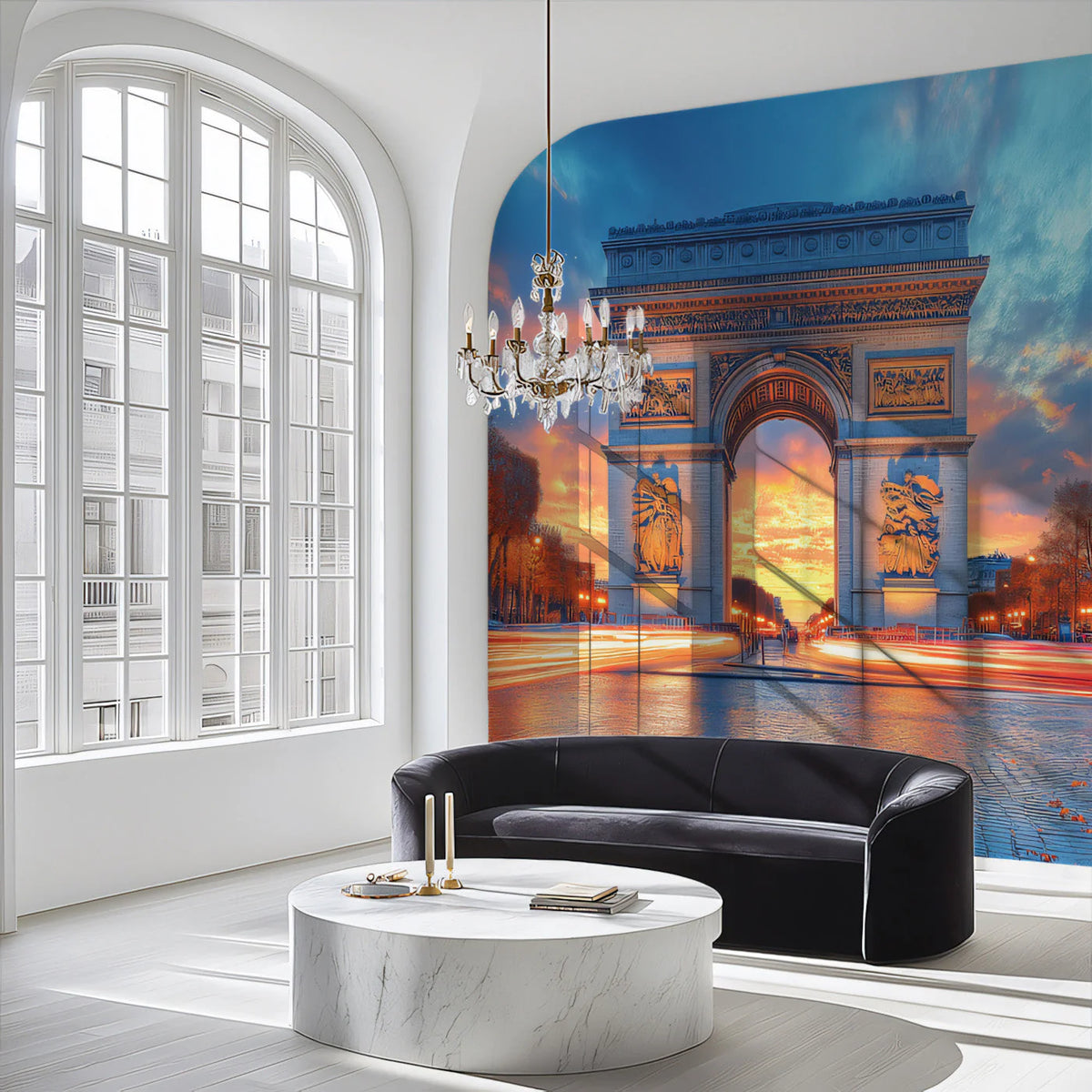 Arc de Triomphe Paris Sunset Mural Wallpaper — Grand Urban Scene Mural Wallpaper - pure wallpaper artwork