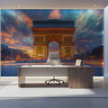 Arc de Triomphe Sunset Mural Wallpaper — Parisian Urban Scene Mural Wallpaper - pure wallpaper artwork