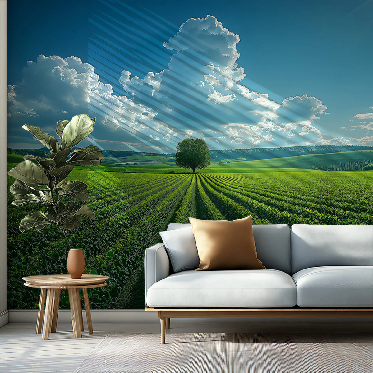 Tuscan Vineyard Landscape Mural Wallpaper —Horizon View Mural Wallpaper - pure wallpaper artwork