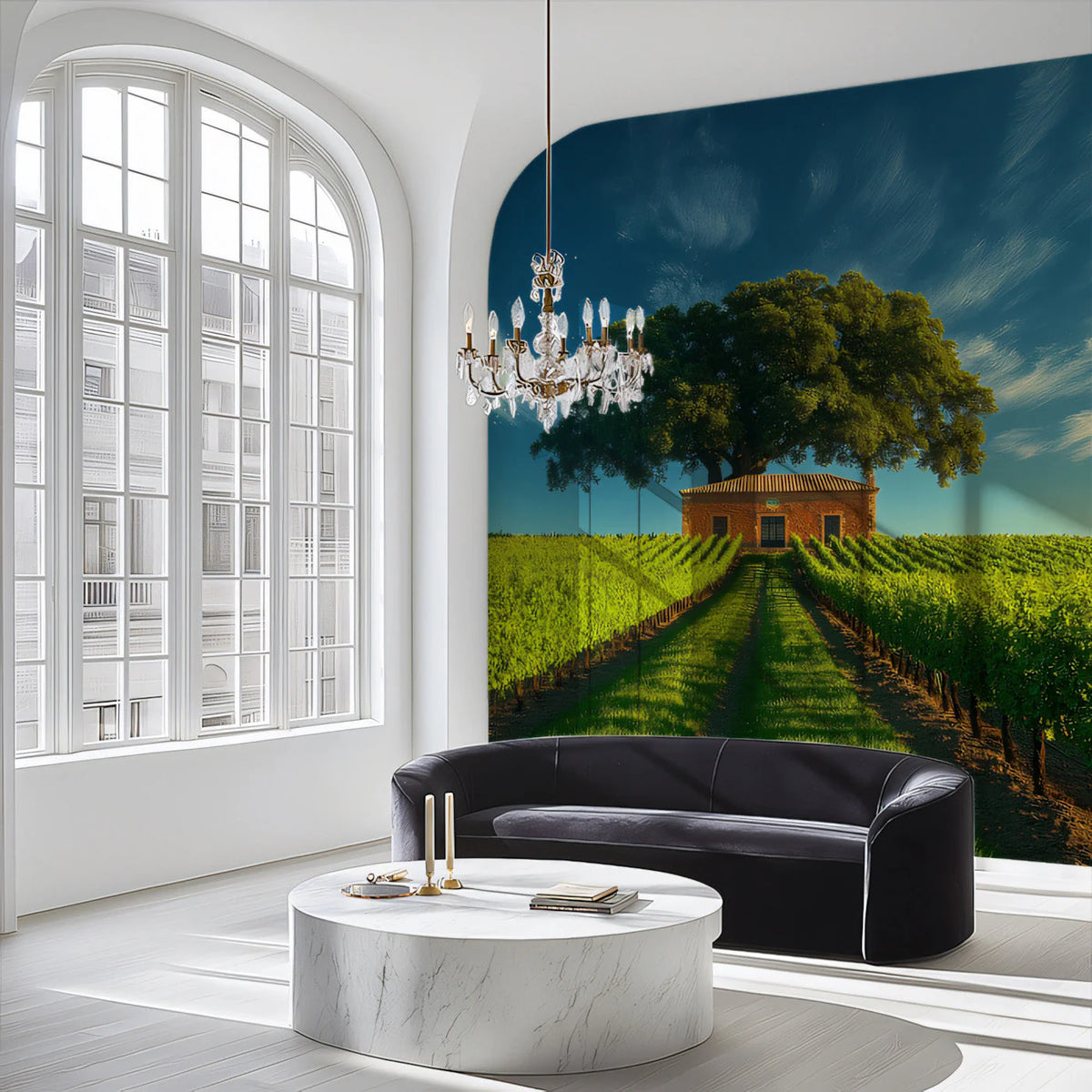 Tuscan Vineyard Cottage Mural Wallpaper — Scenic Landscape Style Mural Wallpaper - pure wallpaper artwork
