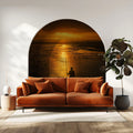 Golden Sunset River Mural Wallpaper — Artistic Horizon Scene Mural Wallpaper - pure wallpaper artwork