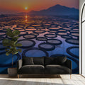 Circular Sea Farm Horizon Mural Wallpaper — Modern Scenic Design Mural Wallpaper - pure wallpaper artwork