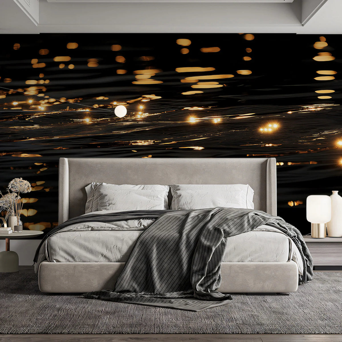 Golden Ripple Water Mural Wallpaper — Moody Dark Abstract Design Mural Wallpaper - pure wallpaper artwork