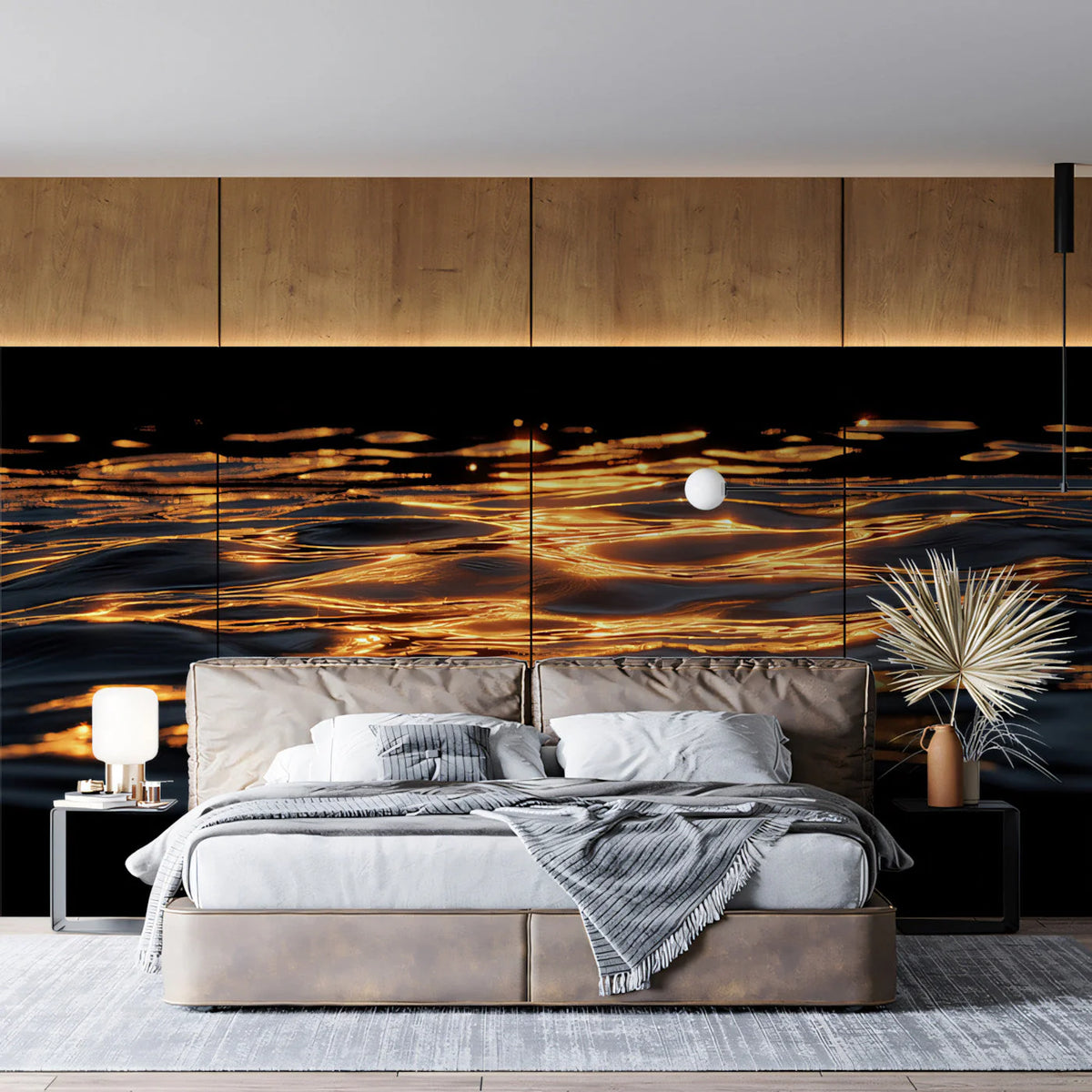 Golden Water Ripples Mural Wallpaper — Moody Abstract Design Mural Wallpaper - pure wallpaper artwork