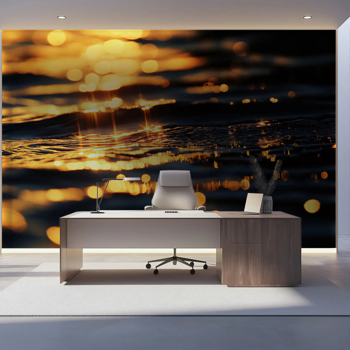 Golden Sunset Water Ripples Mural Wallpaper — Moody Abstract Design Mural Wallpaper - pure wallpaper artwork