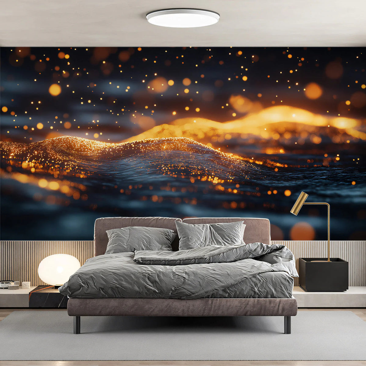 Golden Bokeh Wave Mural Wallpaper — Abstract Modern Wall Art Mural Wallpaper - pure wallpaper artwork