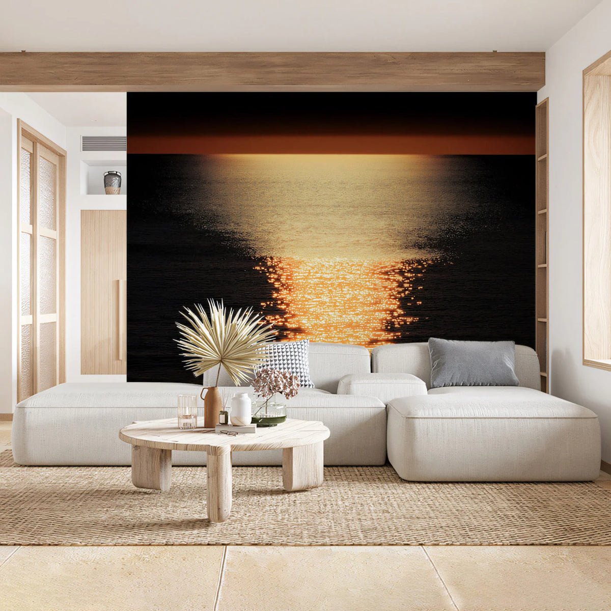 Golden Sea Sunset Mural Wallpaper — Atmospheric Coastal Decor Mural Wallpaper - pure wallpaper artwork
