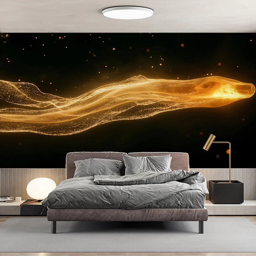 Floating Golden Light Particle Mural Wallpaper — Abstract Art Mural Wallpaper
