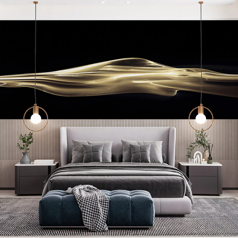 Fluid Golden Light Wave Mural Wallpaper — Modern Abstract Art Mural Wallpaper