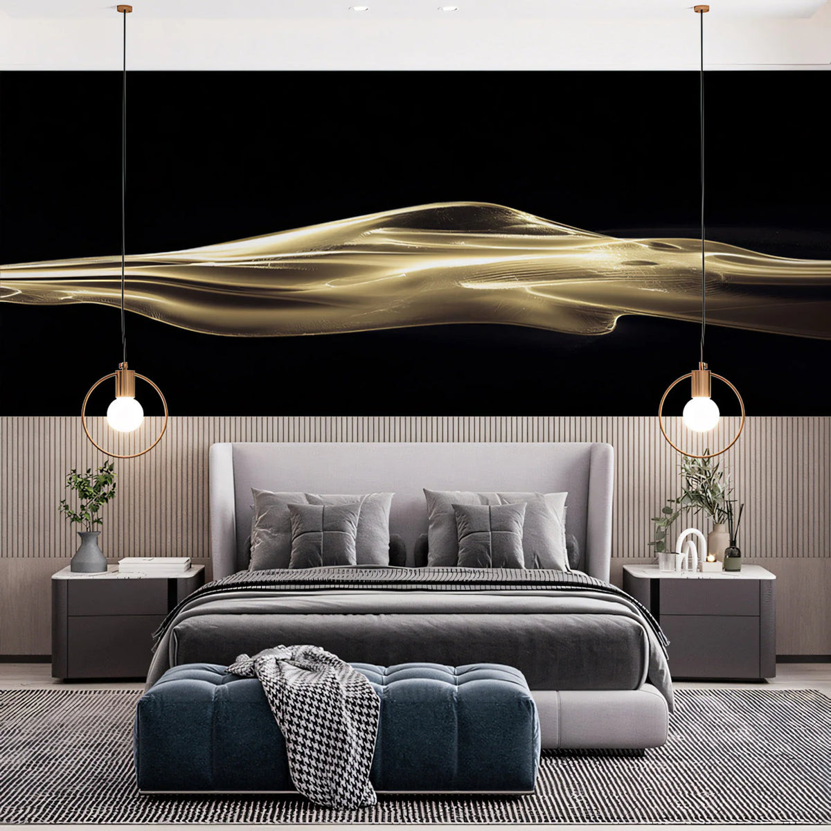 Fluid Golden Light Wave Mural Wallpaper — Modern Abstract Art Mural Wallpaper - pure wallpaper artwork
