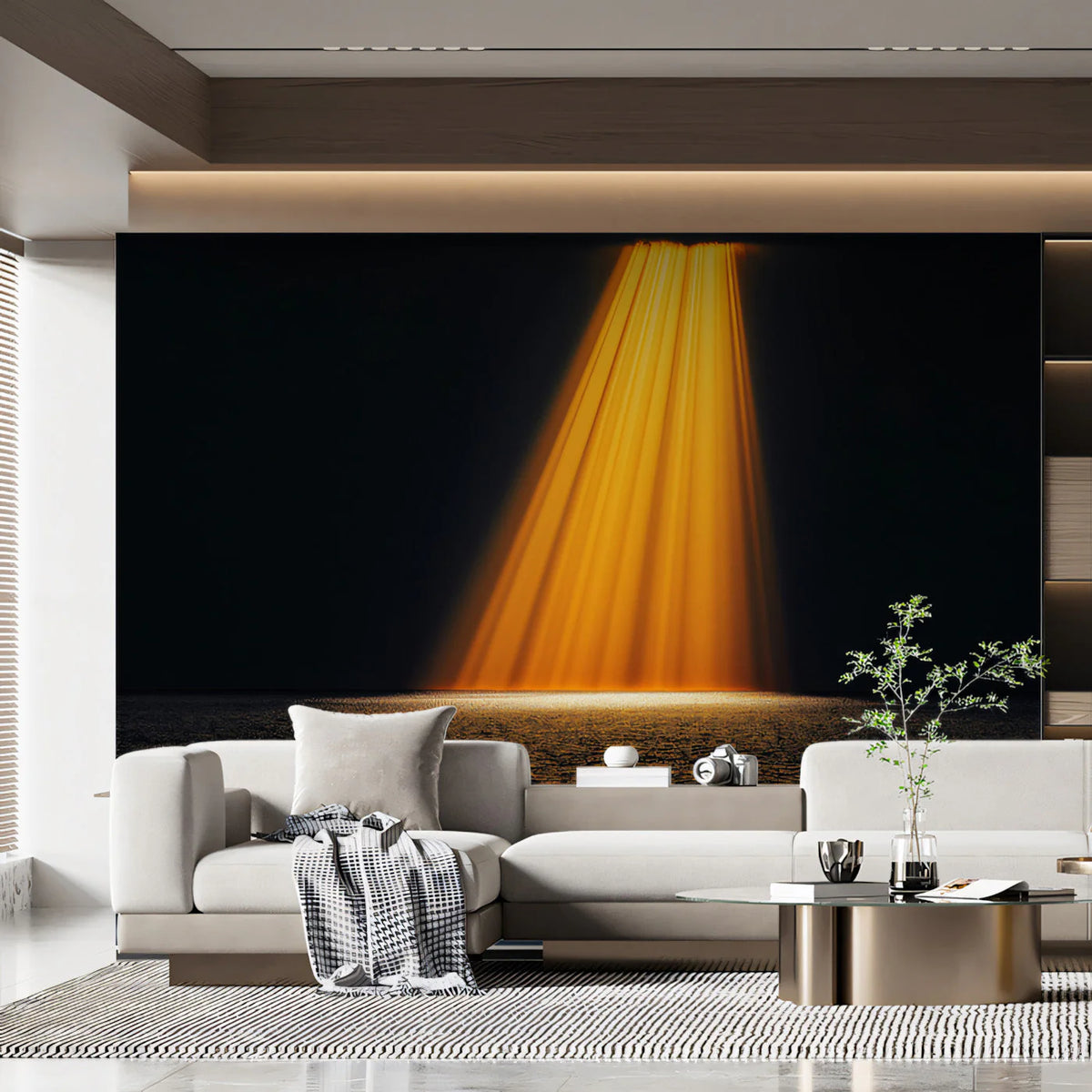Golden Light Beam Mural Wallpaper — Dramatic Modern Art Mural Wallpaper - pure wallpaper artwork
