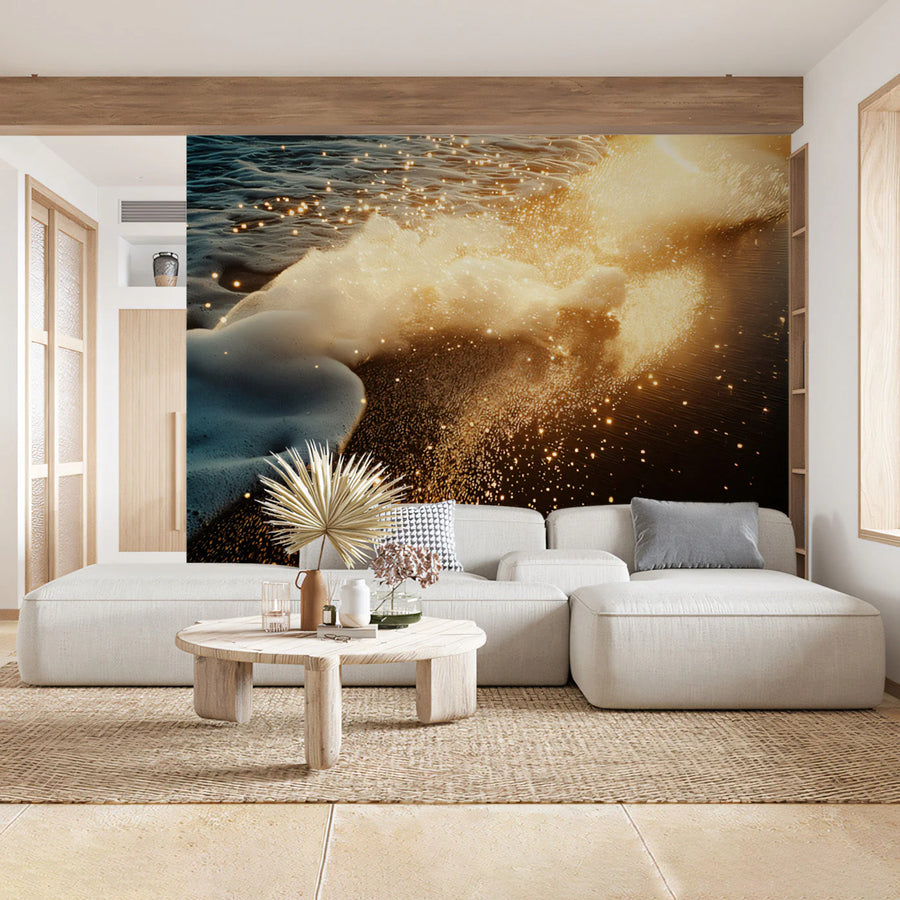 Golden Ocean Tide Mural Wallpaper — Coastal Luxury Design Mural Wallpaper