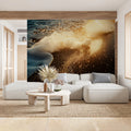Golden Ocean Tide Mural Wallpaper — Coastal Luxury Design Mural Wallpaper - pure wallpaper artwork