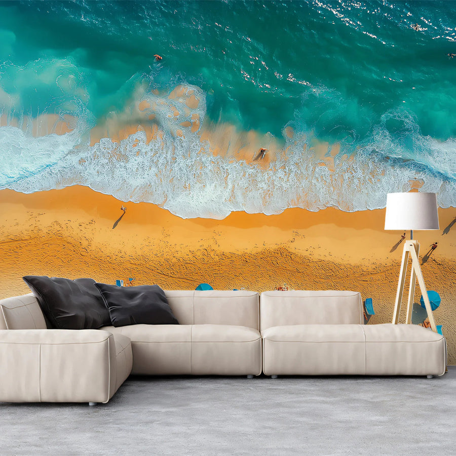 Aerial Beach Scene Mural Wallpaper — Vibrant Coastal Design Mural Wallpaper