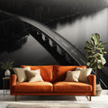 Aerial Bridge Over Water Mural Wallpaper — Monochromatic Landscape Mural Wallpaper - pure wallpaper artwork