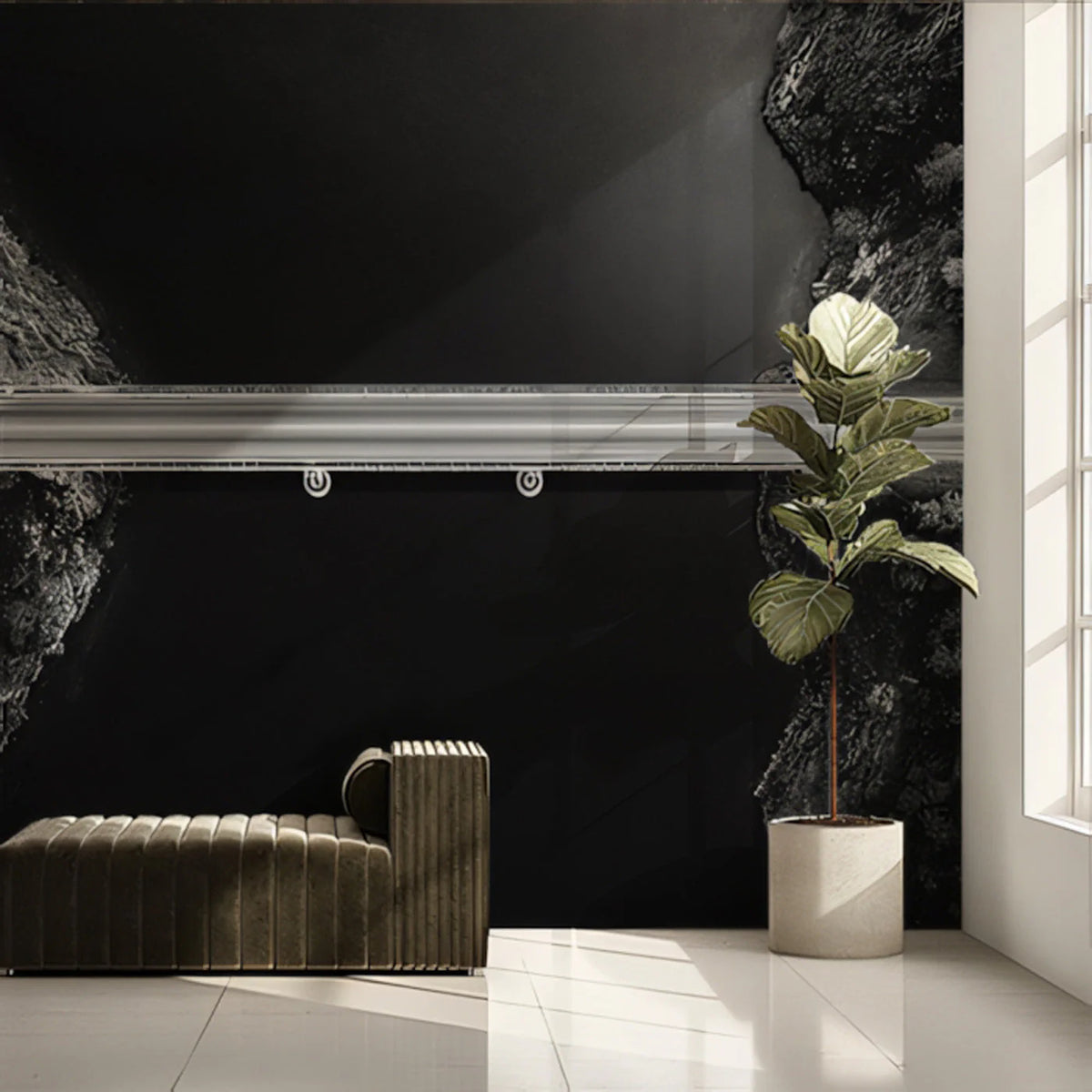 Aerial River Bridge Mural Wallpaper — Modern Monochrome Design Mural Wallpaper - pure wallpaper artwork