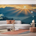 Sunlit Mountain Valley Mural Wallpaper —Dramatic Scenic Landscape Mural Wallpaper - pure wallpaper artwork