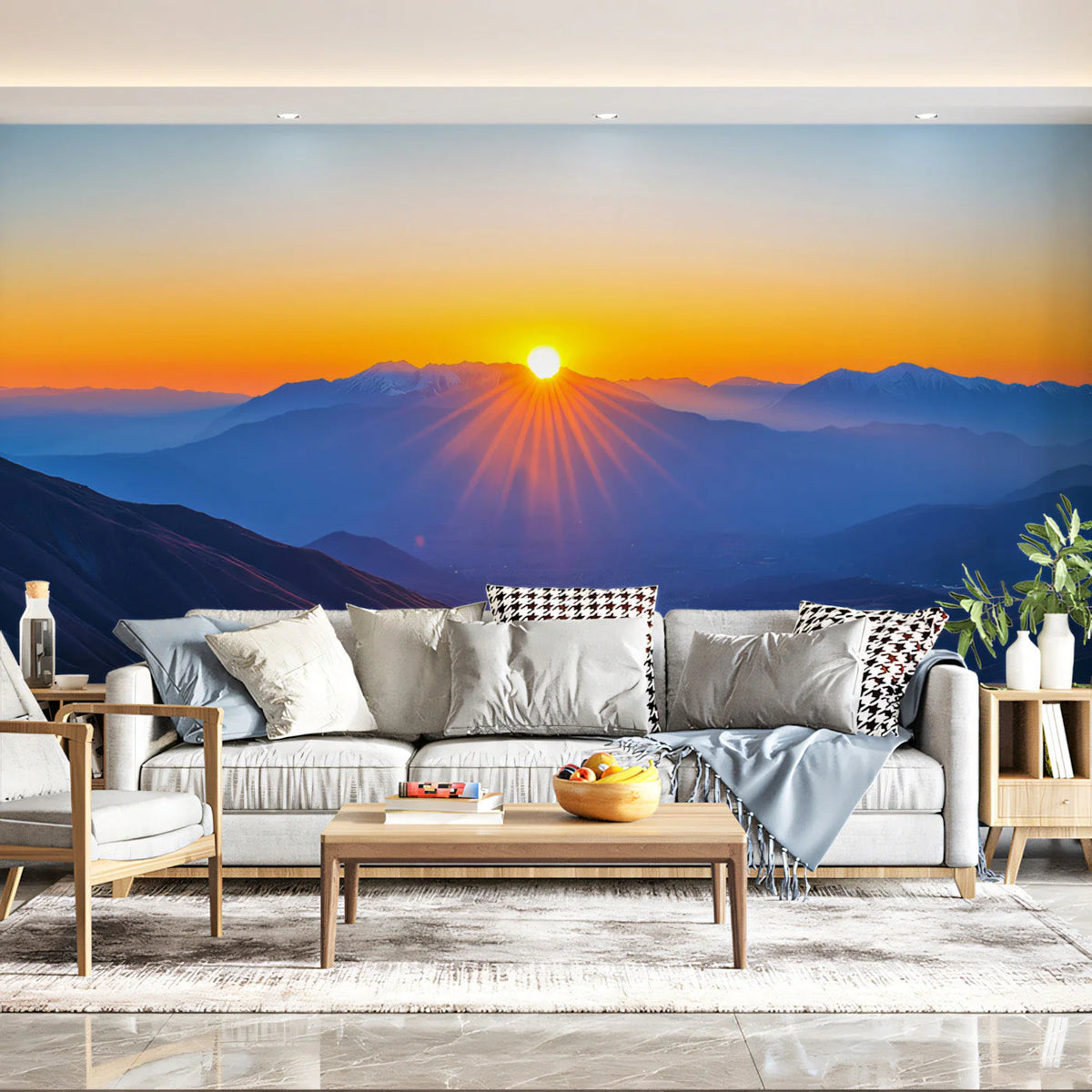 Mountain Sunrise Horizon Mural Wallpaper —Vibrant Scenic Decor Mural Wallpaper - pure wallpaper artwork