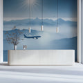 Aviation Misty Mountain Peaks Mural Wallpaper — Modern Blue Sky Mural Wallpaper - pure wallpaper artwork