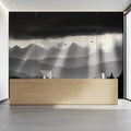 Monochrome Mountain Peaks Mural Wallpaper — Dramatic Light Rays Mural Wallpaper - pure wallpaper artwork