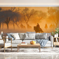 Misty Equestrian Forest Mural Wallpaper — Golden Hour Scenic Mural Wallpaper - pure wallpaper artwork