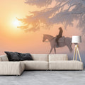 Snowy Tree Rider Sunset Mural Wallpaper Serene Elegant Decoration Mural Wallpaper - pure wallpaper artwork