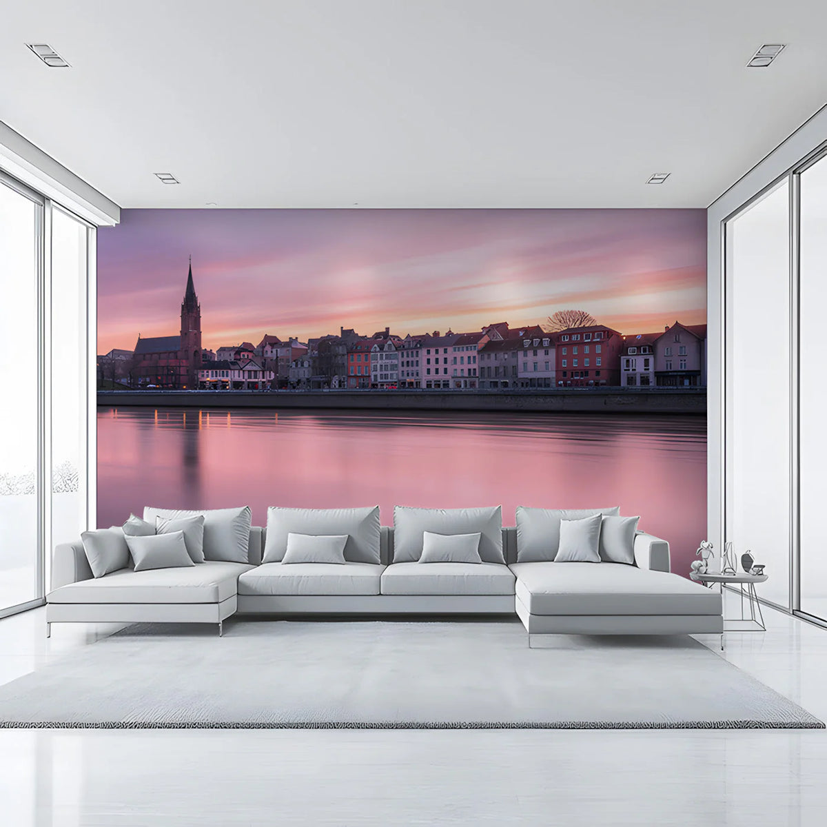 Pink Sunset European Cityscape Mural Wallpaper — Architectural Mural Mural Wallpaper - pure wallpaper artwork